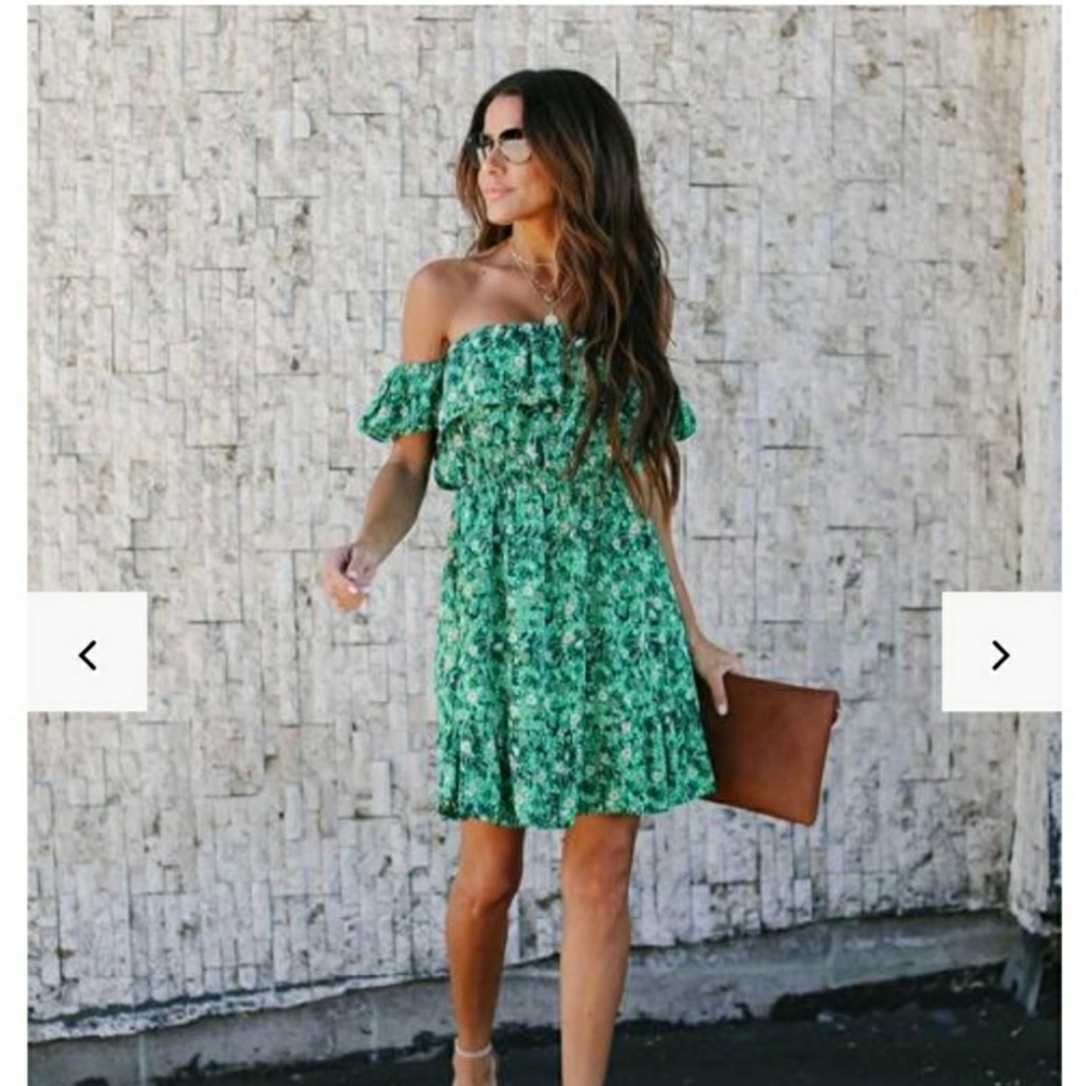 English Ivy Off The Shoulder Ruffle Dress
